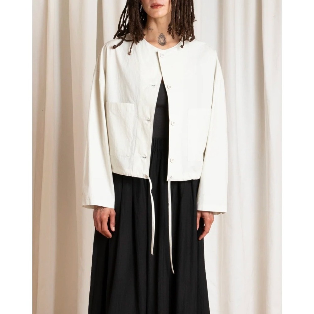 Ali Golden Cotton Poplin Cropped Drawstring Jacket Ecru Boxy Women's XS/S